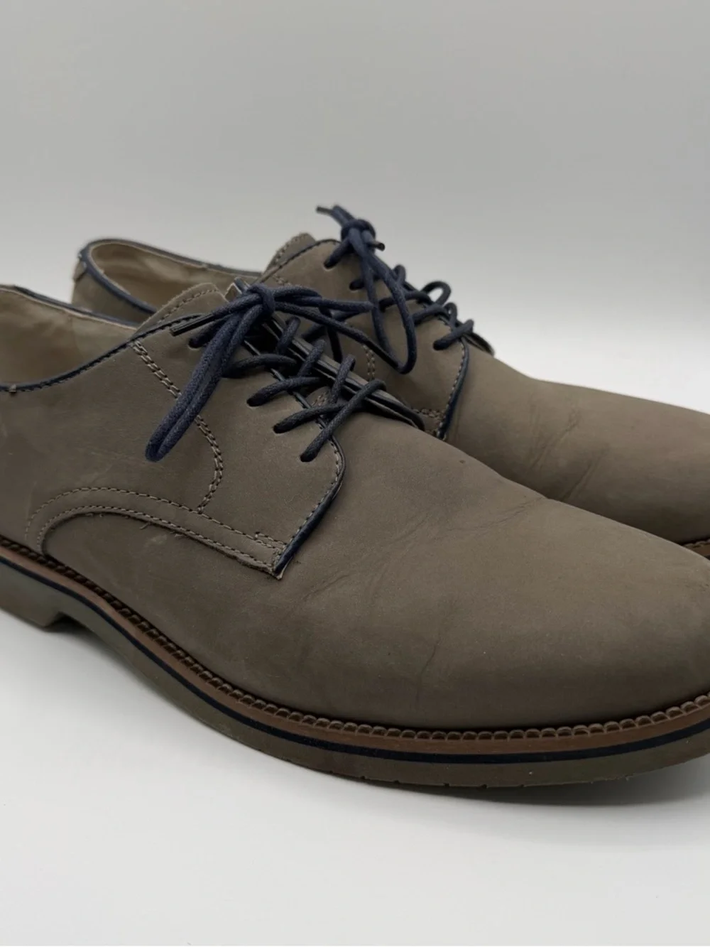 G.H. Bass Quinn Oxford Shoes Mens 11.5M Gray Leather Blue Derby Lace Up